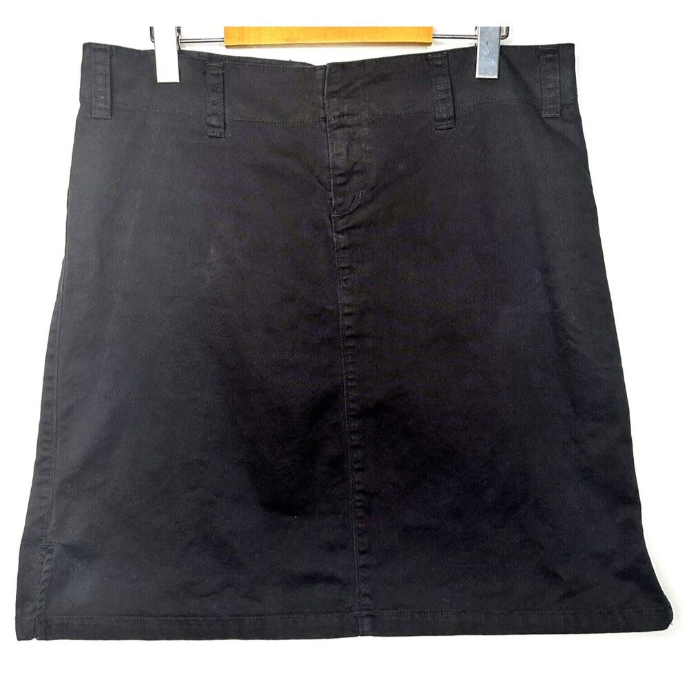 SPLIT Womens Short Skirt Straight Front A-Line Zip Up Cotton Pockets Black 11